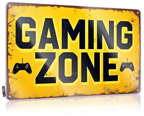 Plaque en étain « Explore The Gaming Zone Today! » - Panneau sympa pour chambre à coucher - Décoration amusante de chambre à coucher (30 x 40 cm)