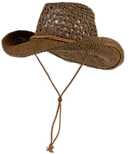 HoveeLuty Straw Cowboy Hat Wide Brim Hollow Straw Hats for Men Breathable Beach Hat with Chin Strap UV Protection Casual Stylish Sun for Outdoor, Coffee Bucket Sun Beach