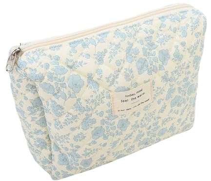 Kosmetiktasche Damen Groß – Kulturtasche mit Blumenmuster, Schminktasche Faltbar mit Zip, Makeup Bag für Urlaub Must Haves, Organizer Tasche für Pflege & Reise, Toilettentasche Damen, 19X8CM