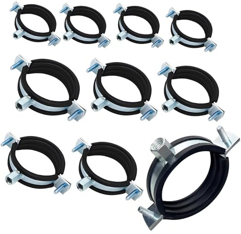 AGSYFFD Heavy Duty Galvanised Steel Pipe Clamps, 30-35mm Two-Screw Pipe Clips with Black Rubber Lining & M8 Female Thread - Split Ring Pipe Supports (Pack of 10)