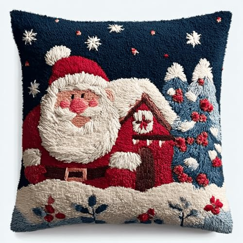 ANSIWEIGO Kit de crochet à nouer 43x43cm – Ensemble complet pour réaliser coussin, tapis et housse à la laine colorée, parfait pour cadeaux de faits main et loisirs Noël créatifs-7