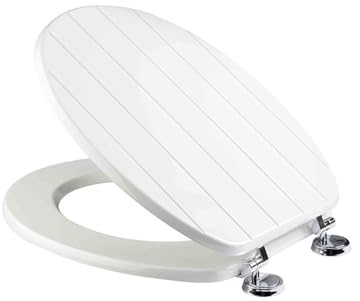White Wooden Toilet Seat Tongue & Groove Stainless Steel Hinges Fitting Included