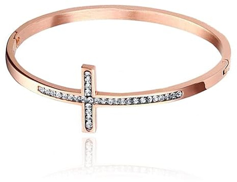 Rose armring damarmband rostfritt stål med strass och kors