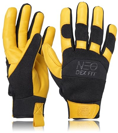 DEX FIT MG210P Gants mécaniques sans doigts, paume cuir imperméable, confort 3D, gants fingerless de travail pour mécanique auto, pêche, bricolage, jardin; Gold/Black M 1 Paire