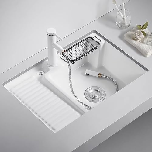 Lavatoio Lavanderia con Asse da Lavare, Lavandino Bagno in Ceramica, con Rubinetto Estraibile e Kit di Scarico, per Lavanderie, Balconi e Bagni(66x46cm/26x18.1in)