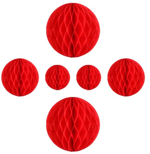 VALICLUD Lot de 6 Boules en Nid D’Abeille Rouges en Papier pour Décoration Suspendue de Mariage Saint-Valentin et Festival du Printemps