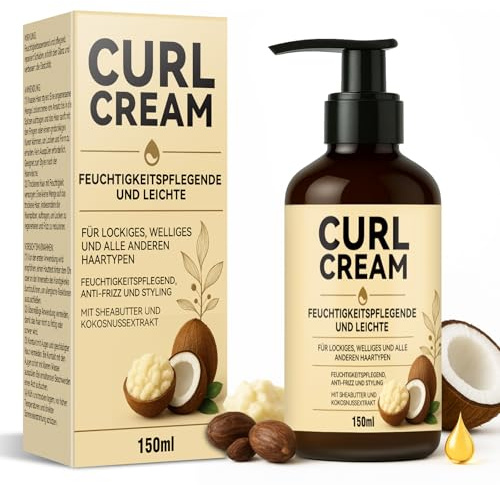 Curl Cream Hydrating, Lockencreme Lockenpflege, mit Kokosöl und Sheabutter, Definierende Naturlocken, Reduziert Frizz, Glänzende Textur