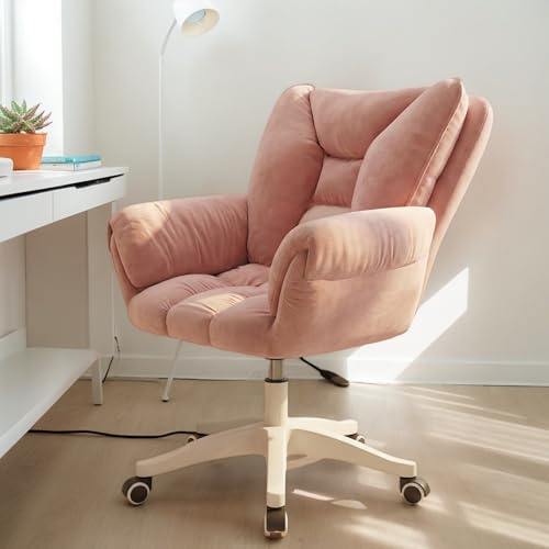 IRON JF Homeoffice Stuhl, SamtStuhl, 360° Drehbar Höhenverstellbar Bürostuhl Ergonomisch, Schminkstuhl Drehstuhl Atmungsaktiver，für Arbeitszimmer Schlafzimmer,bis 120kg Belastbar(Pink)
