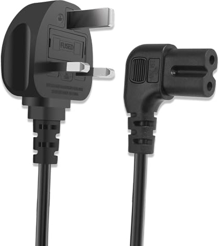 2M Figure 8 Power Lead, Compatible with Samsung TV, 90 Degree 2 Pin Power Cable, IEC C7 Power Cable/Connector/Mains/Supply/Cord with Fused Plug for TV Xbox Game Console LG Monitor PS5 PS4, Black
