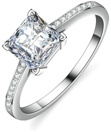 Ayoiow Hochzeitsringe 585 Gold für Damen, 1ct Moissanit Solitär Kanaleinstellung Vorsteckring Weissgold 585 für Sie, 14 Karat Weißgold Größe 52 (16.6)