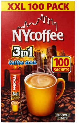 NY coffee 3 in 1 Instant Coffee Sachets – White Coffee with Sugar & Creamer, 100 Sachets