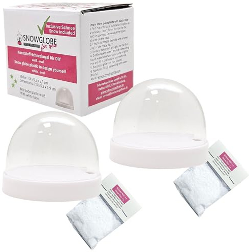 Snowglobe-for-You | Bastelset DIY Schneekugel kompabitel mit FIMO mit 1 x Schnee | Do it Yourself Schneekugelset Kunststoff | Form oval 72 x 61mm | weiß | 2 er Paket | 40133x2