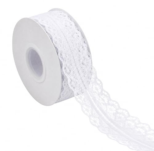 Spitzenband Weiß Vintage,3cm Breit Spitzenborte Zum Nähen,22M Weiss Spitzenbordüre,Häkelspitze Dekoband, Tüllband Dekoband,Weiss Spitzenbordüre DekobandS für Hochzeit Tischdeko Basteln Geschenkver