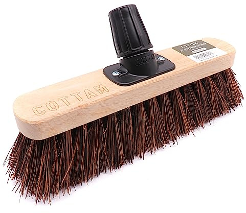 COTTAM 11 Inch Sweeping Broom Head, Rapid-Lock No-Tools Shank Fitting | Natural fibre fill, tool-free shank fitting, clears paths, patios, drives, stiff bassine fibre, tough outdoor debris