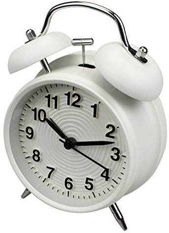 homchen 4” Twin Bell Alarm Clock Non Ticking, Battery Operated Old Fashioned Loud Alarm Clock with Nightlight for Bedrooms(White)