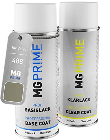 MG PRIME Vernice per auto Kit di bombolette a spruzzo per Volvo 488 Gekko Green Metallic/Gecko Green Metallic Bomboletta spray da 400ml di vernice di base vernice trasparente