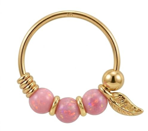 Monster Piercing | 9K Gold | Nasenring Nasenpiercing 22 Gauge - 8MM Durchmesser | Opal Perlen | offener Nasenring | Nase Piercing Frauen Männer