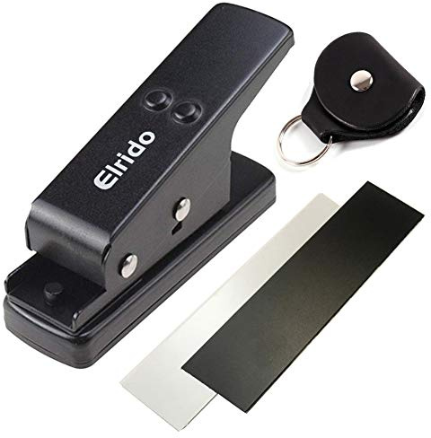 Elrido Gitarrenplektren zum Selbermachen von Gitarrenplektren mit Leder-Schlüsselring-Halter und 2 Plektrenblättern, Gitarrenplektren zum Stanzen von Plektren jedes Mal perfekt (1 mm, schwarz)
