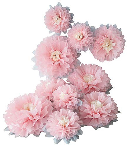 Mybbshower Paper Flower Decorations for Wall Backdrop Girld Nursery Wall Decor Wedding Bridal Shower Rooms Pink Grey Sizes 11 9 7 Pack of9