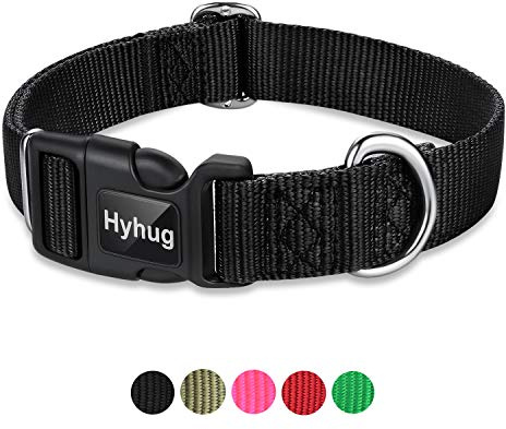 Hyhug entwirft EIN klassisches Hundehalsband, eine unabhängig gestaltete Schiebeschnalle, an der Erkennungsmarken und anderes Zubehör aufgehängt Werden können. (Mittlere, schwarz)