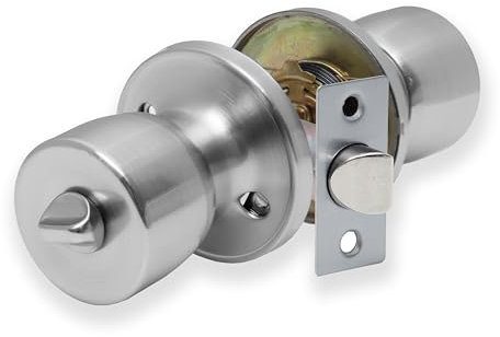 XFORT Tulip Privacy Knob Set Satin Chrome, Door Knob with Lock for Internal Wooden Bathroom Doors