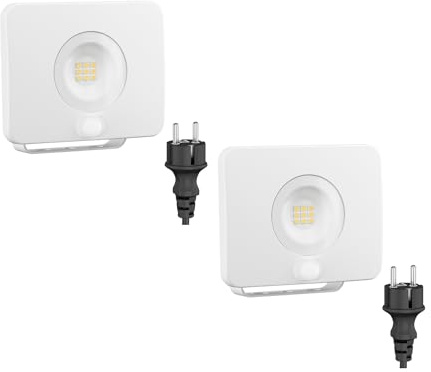 ledscom.de 2x LED Gartenstrahler WEGA für außen, IP44, Bewegungsmelder, Stecker, 11,7 W, 951lm, warmweiß