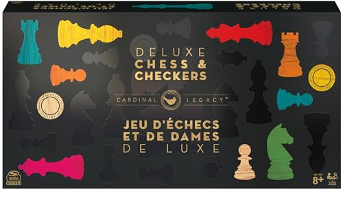 Spin Master Games Legacy Deluxe Chess & Checkers Set, Classic Two Player Game Includes Folding Board with Solid Wood Playing Pieces, for Kids and Adults Ages 8 and up