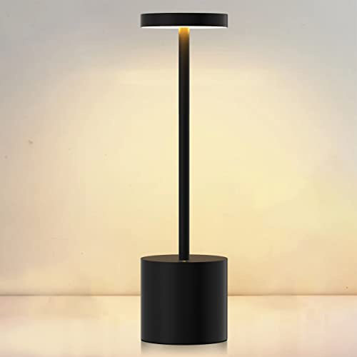 SLSMD Tischlampe Kabellos,Metall Aluminium Dimmbar LED Akku Tischleuchte,Tragbar USB Aufladbar Nachttischlampe, Geeignet für Indoor Outdoor Esszimmer Bar Terrasse (Schwarz)