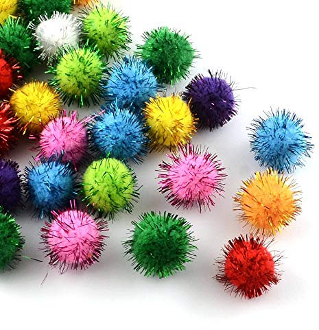 Perlin Plush Pompons mit Silber Glitzer, Pompon, 50stk, Mix Farben 15mm Bunt Bommel Nähen Tilda Basteln Borte bälle Flauschigen Plüsch Bälle für Lustige DIY Kreative Handwerk