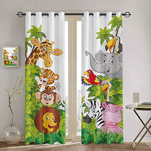 GTBDWOSN® Tende Oscuranti 3D Stampa Cartoon Zoo Giungla Animale - Termiche Isolanti per Camera da Letto - 2 Pannelli 150X166 Cm (Lxa) - per Bambini - Ridurre Il Rumore - D'Albe