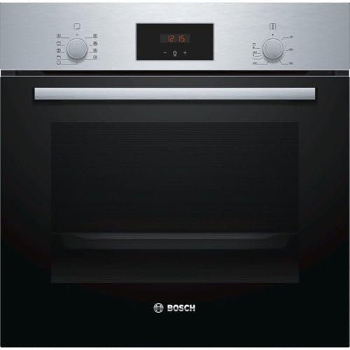 Bosch HBF114BS1 Serie 2, Forno da incasso, Cottura uniforme fino a 3 livelli, Manopole a scomparsa, Display digitale LED rosso, Idrolisi, Acciaio, 60 x 60 cm, Versione Esclusiva Amazon