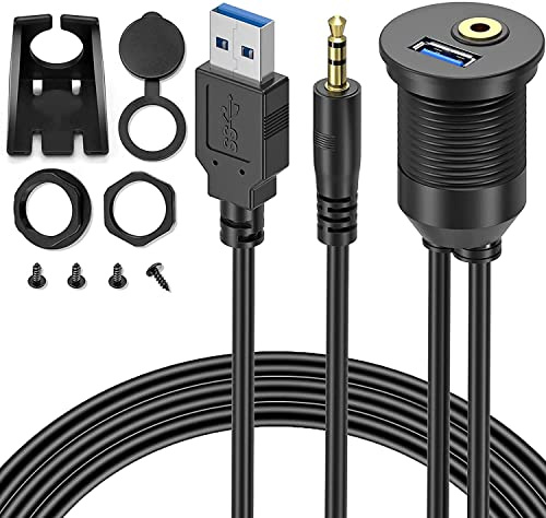 NAERSI ® USB 3.0 und HDMI Stecker auf Buchse, runde KFZ-Kabelverlängerung, Armaturenbrett-Halterung, wasserdicht, für Auto, LKW, Boot, Yacht, Fahrrad, Motorrad (1 Meter)