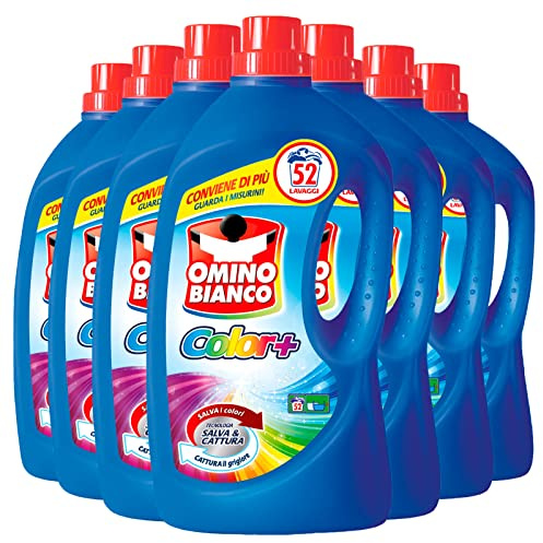 Omino Bianco - Detergente para lavadora líquido Color+, específico para prendas de colores, tecnología ahorra colores y captura el gris, 52 lavados, 2600 ml x 7 paquetes