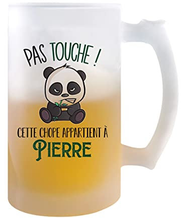 Planetee Chope de bière prénom Pierre avec panda mignon et grognon | Verre à bière pinte Cadeau Apéro Humour alcool