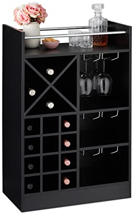 Relaxdays 1x Cantinetta con Porta Calici, per 22 Bottiglie, da Terra, per Vino e Prosecco HLP: 96 x 63 x 35 cm, Nero