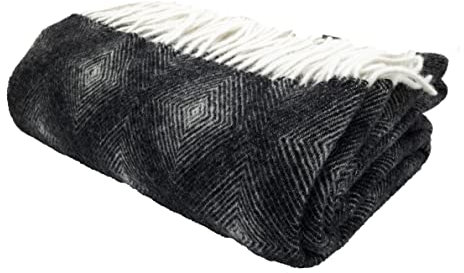 GLAESER Wohndecke - fair de Luxe Wolle pur | Wolldecke aus 100% Wolle | Couchdecke/Sofadecke | Wohlfühlende und Anschmiegsame Kuscheldecke | (Peat)