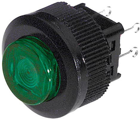 Interruttore unipolare a pulsante con tasto luminoso verde, foro di montaggio diametro 16mm - 250V 1A