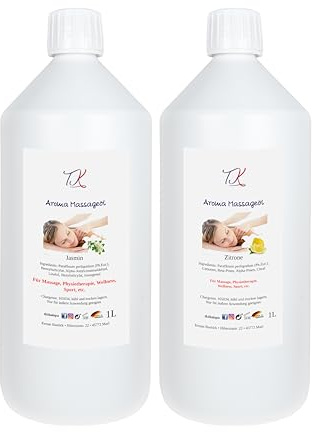 2x1 Aroma Massageöl Set Jasmin & Zitrone - für Massage, Physiotherapie, Wellness, Sport etc. in Pharma Qualität (2000ml, Jasmin & Zitrone)