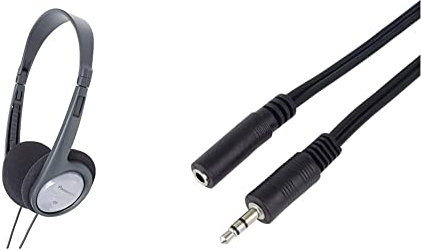 Panasonic RP-HT090E-H Bügelkopfhörer - Kopfhörer mit langem Kabel & PremiumCord Verlängerung Klinkenkabel 3,5mm, Länge 5m, Klinke 3,5mm, Stecker auf Buchse, Farbe schwarz kjackmf5