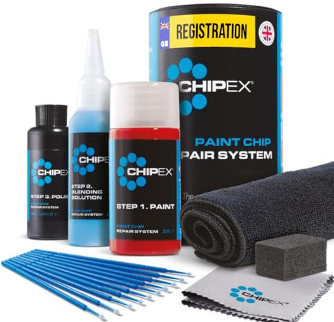 Chipex Kit de retouche Kit de réparation de rayures, peinture automobile mélangée selon le code couleur pour tous les modèles – Correspondance exacte garantie – Version Pro (grand format)