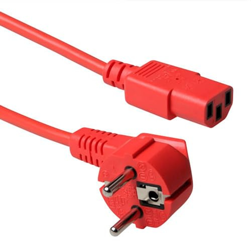 ACT Cable IEC 5m, Cable C13, Cable de alimentación para PC, CEE 7/7 a C13 3 Clavijas - Contacto de Puesta a Tierra - AK5403 Rojo