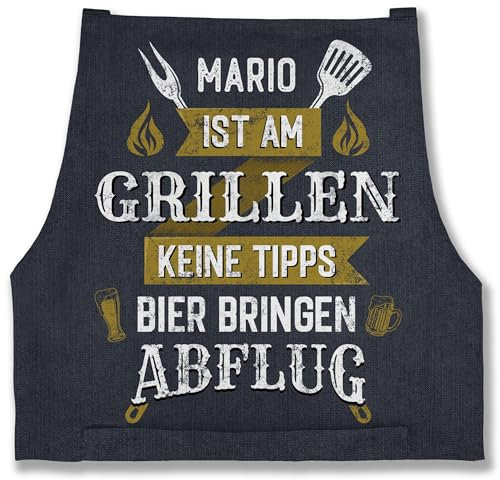 Schürze - Grillschürze Herren Männer - Name ist am grillen keine Tipps Bier bringen Abflug - Geschenkidee Papa Männergeschenke Vatertag - 85x69 - Jeans Blau - grillzubehör personalisierte