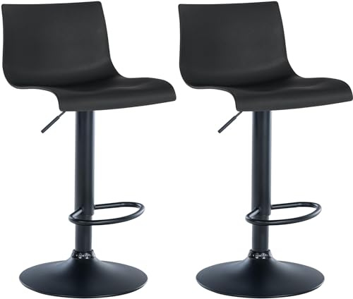 CLP 2er Set Barhocker Branford I Stoff I Kunststoff I Höhenverstellbarer Küchenhocker I Thekenhocker Mit Integrierter Fußstütze | Farbe schwarz Material Kunststoff