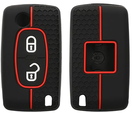 kwmobile Schlüsselhülle für Peugeot Citroen 2-Tasten Klapp Autoschlüssel Hülle - Autoschlüssel Schlüssel Hülle aus Silikon - Schlüsseletui in Schwarz Rot