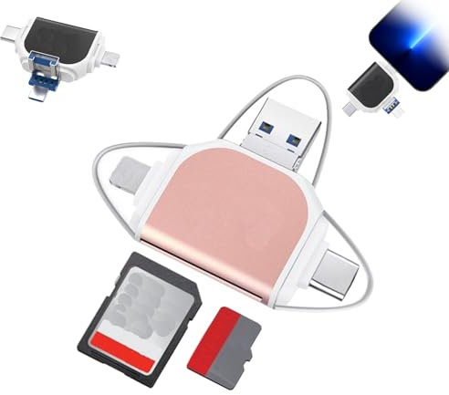 BOSONS 2024 New Multi-Port 4 in1 Universal SD TF Card Reader, USB C Hub Multiport Adapter, Plug and Play, Multifunctional TF Memory Card Reader (Pink)