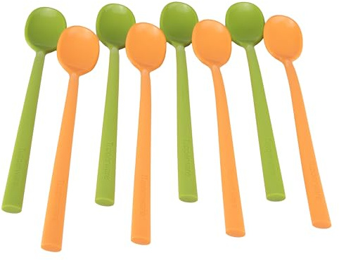 Tupperware Allegra Löffel Set 4x orange + 4 x grün Cappuccinolöffel Müslilöffel Kaffeelöffel Mokkalöffel Dessertlöffel (inkl. 1x Schlüsselanhänger Zufällig)