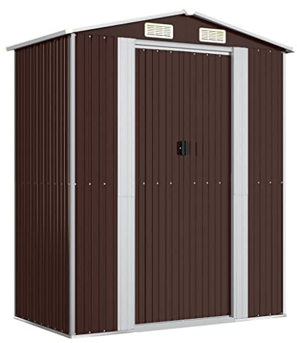 Abri de Jardin en Métal Abri à Outils, Vie en extérieur, Structures extérieures, Cabanes abris de Jardin, Abri de Rangement Extérieur Maison de Jardin, Marron foncé 192x108x223 cm Acier galvanisé