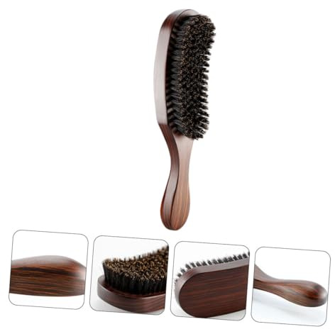 Bartbürste mit Borsten Herren für Bart und Haarpflege | Bartkamm Holz, Weiche Naturborsten, Tragbar für Salon und Haarschnitt, Kaffeefarbener Griff