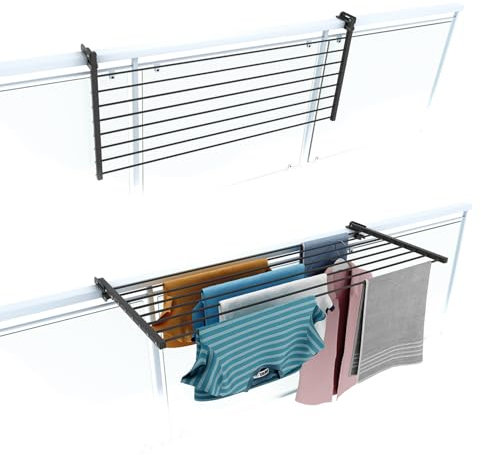 foxydry Tendedero de balcón plegable, tendedero de barandilla exterior resistente de acero inoxidable y aluminio Duo para terrazas, balcones y barandillas – Longitud 118 cm (antracita, 118 cm)