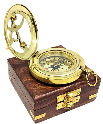 LAVILLA DECORE Handmade Antique Brass Sundial Compass - Sun Clock - Unique Anniversary & Wedding Gift - Luxurious Brass Gold Finish - Includes Gift Card, Small, LVLD01